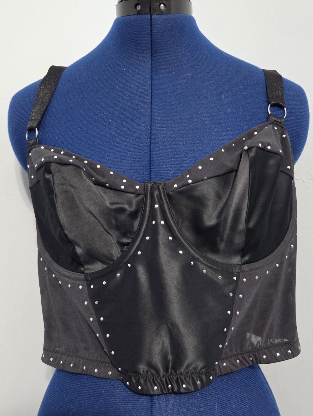 Black Studded Mesh Corset Bralette Size XL